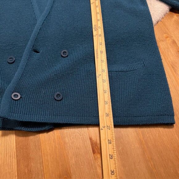 VTG Rodier Teal Blue Wool Blend LS Padded Button Cardigan Sweater Size Large - Picture 11 of 11